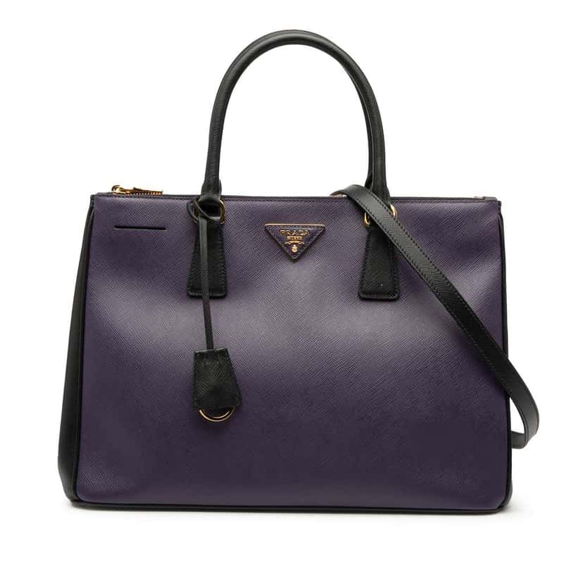 Prada Medium Bicolor Saffiano Lux Galleria Double Zip Satchel Purple Leather Good condition - Front View