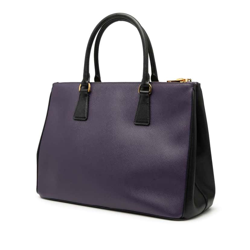 Prada Medium Bicolor Saffiano Lux Galleria Double Zip Satchel Purple Leather Good condition - Back View