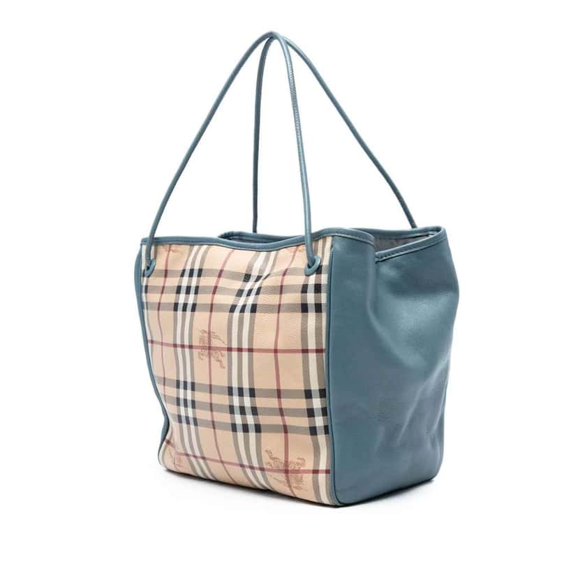 Burberry Small Leather Trimmed Haymarket Check Coated Canvas Canterbury Tote Brown Canvas Good condition - Back View