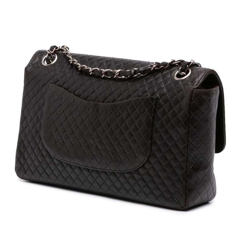 Chanel Medium Classic Microquilted Lambskin Single Flap Black Leather Good condition - Back View