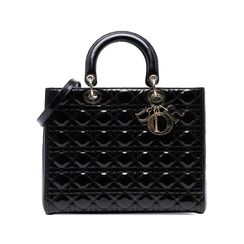 Dior Large Patent Cannage Lady Dior Black Leather Good condition - Front View