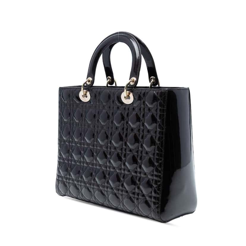 Dior Large Patent Cannage Lady Dior Black Leather Good condition - Back View