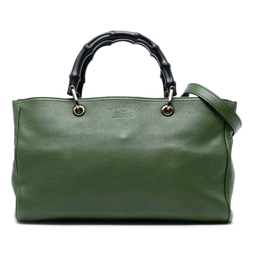 Gucci Medium Calfskin Bamboo Shopper Satchel Green Leather Good condition - Front View
