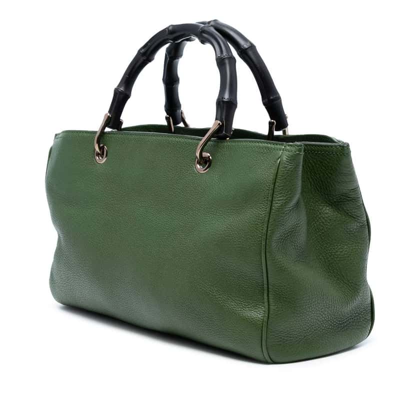 Gucci Medium Calfskin Bamboo Shopper Satchel Green Leather Good condition - Back View