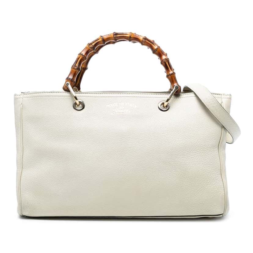 Gucci Medium Calfskin Bamboo Shopper Satchel White Leather Good condition - Front View