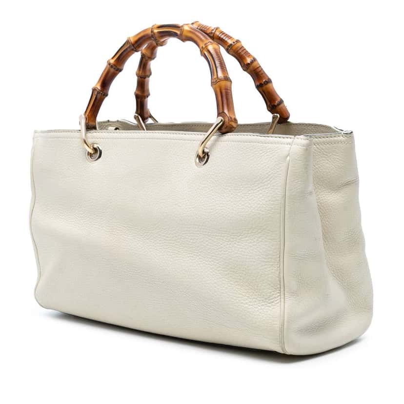 Gucci Medium Calfskin Bamboo Shopper Satchel White Leather Good condition - Back View