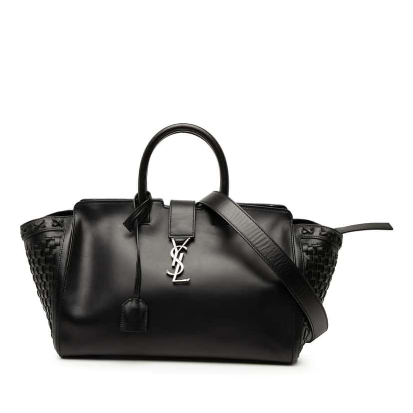 Saint Laurent Small Woven Trimmed Leather Downtown Cabas Satchel Black Leather Good condition - Front View