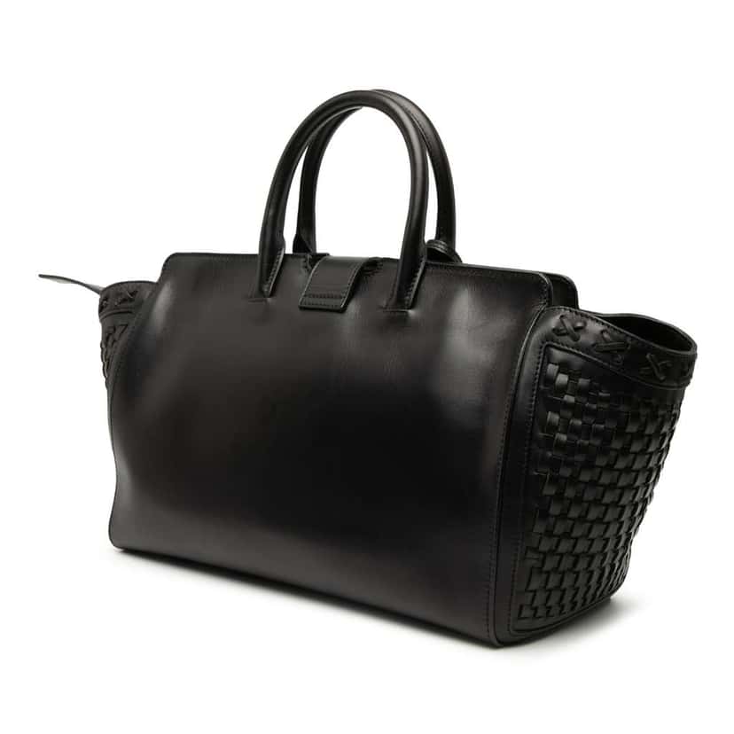 Saint Laurent Small Woven Trimmed Leather Downtown Cabas Satchel Black Leather Good condition - Back View