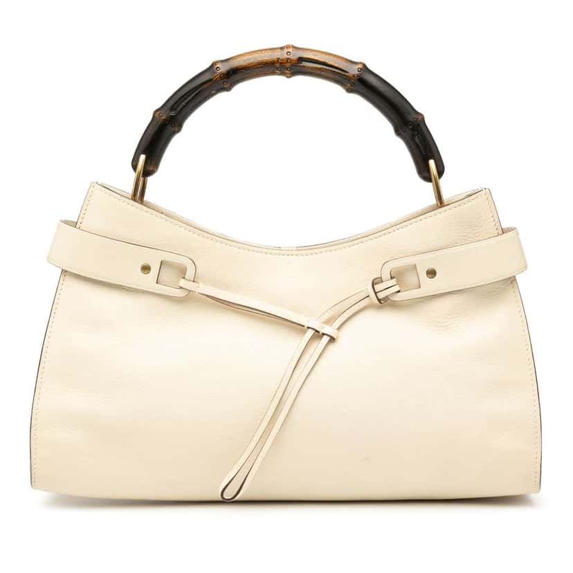Gucci Leather Bamboo Top Handle Bag White Leather Good condition - Front View