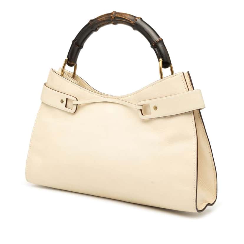 Gucci Leather Bamboo Top Handle Bag White Leather Good condition - Back View