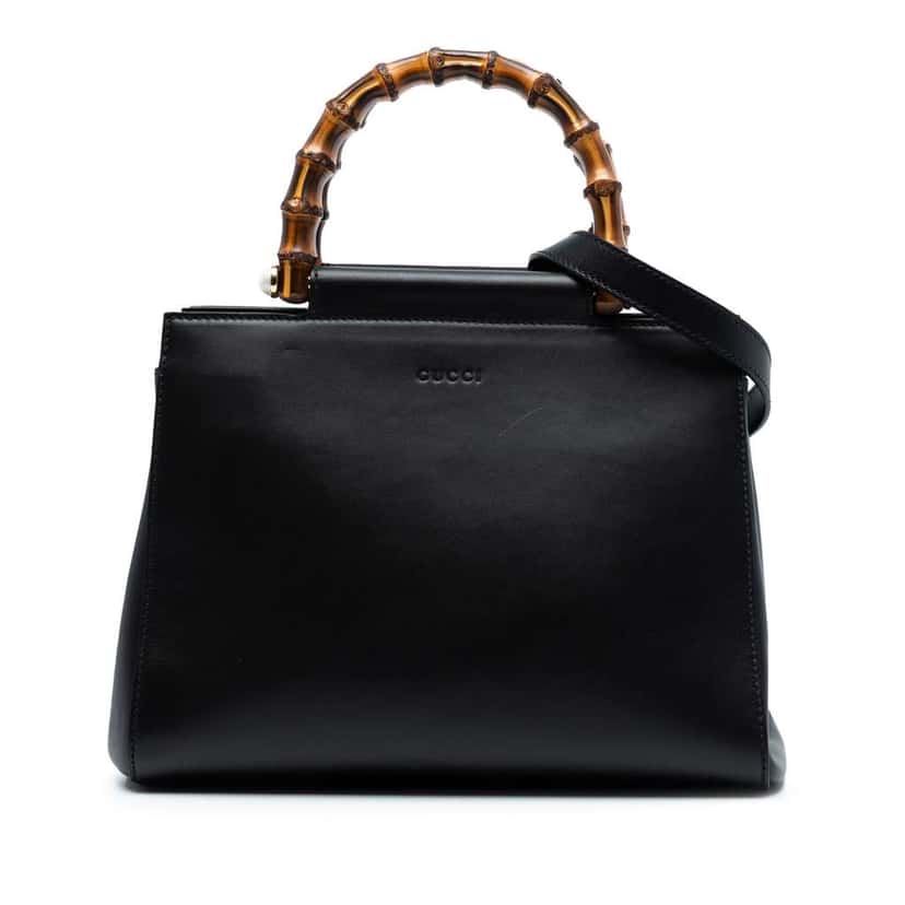 Gucci Small Leather Bamboo Nymphaea Satchel Black Leather Good condition - Front View