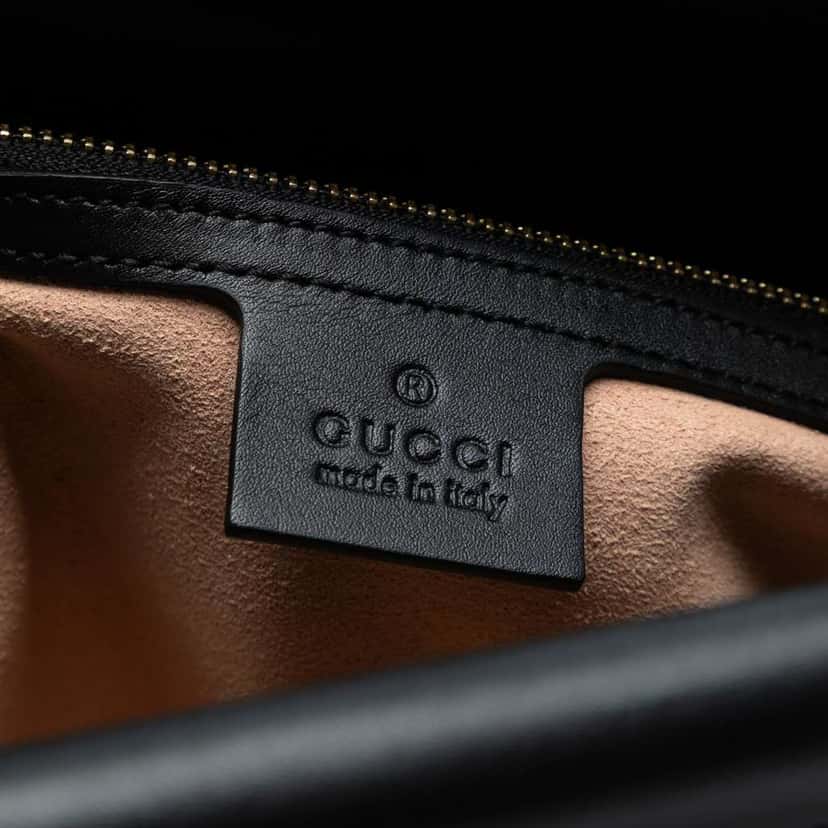 Gucci Small Leather Bamboo Nymphaea Satchel Black Leather Good condition - Box View