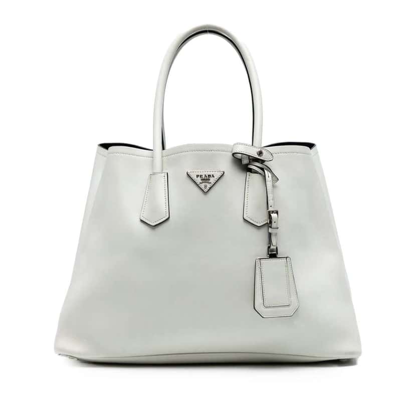Prada Large City Calf Double Satchel White Leather Very good condition - Front View