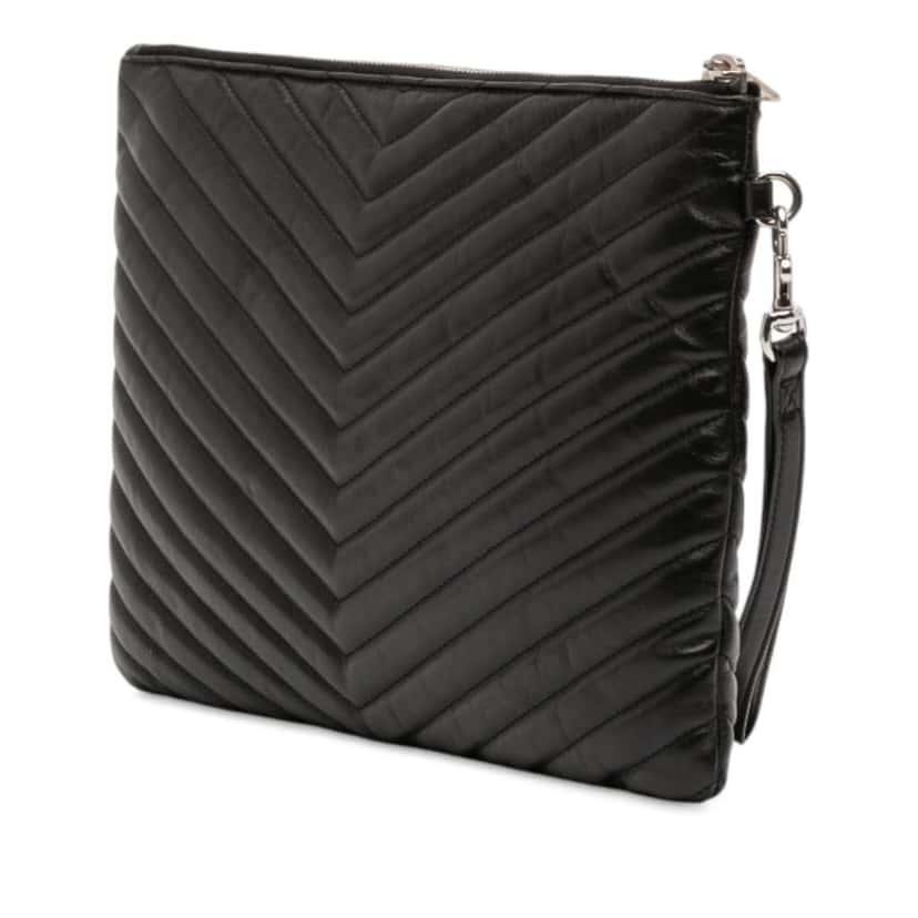 Saint Laurent Quilted Chevron Leather Monogram Document Holder Black Leather Good condition - Back View