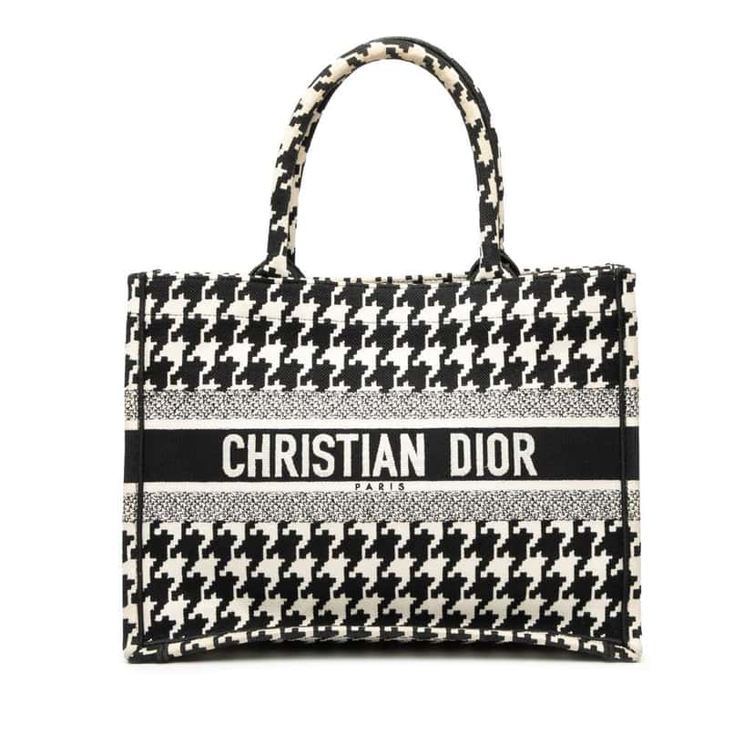 Dior Medium Canvas Houndstooth Embroidered Book Tote Black Canvas Good condition - Front View