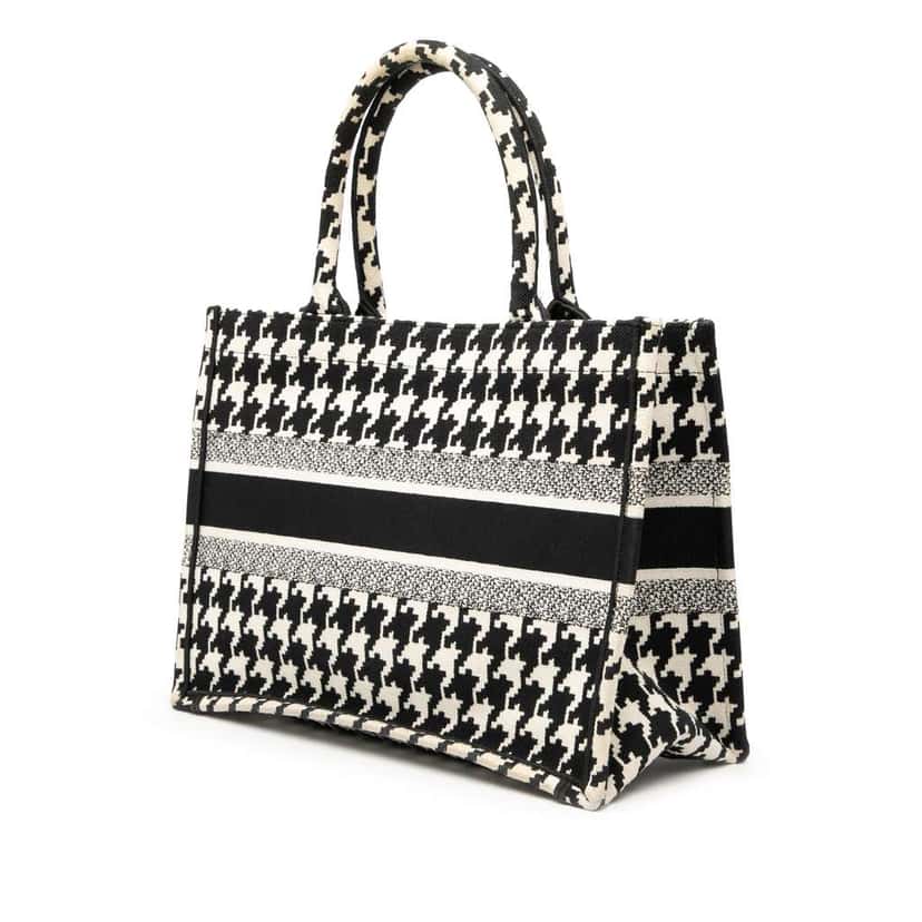 Dior Medium Canvas Houndstooth Embroidered Book Tote Black Canvas Good condition - Back View