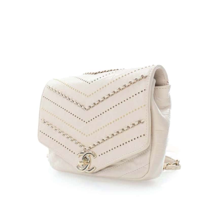 Chanel Mini Chevron Crinkled Calfskin Embellished Envelope Flap White Leather Good condition - Back View