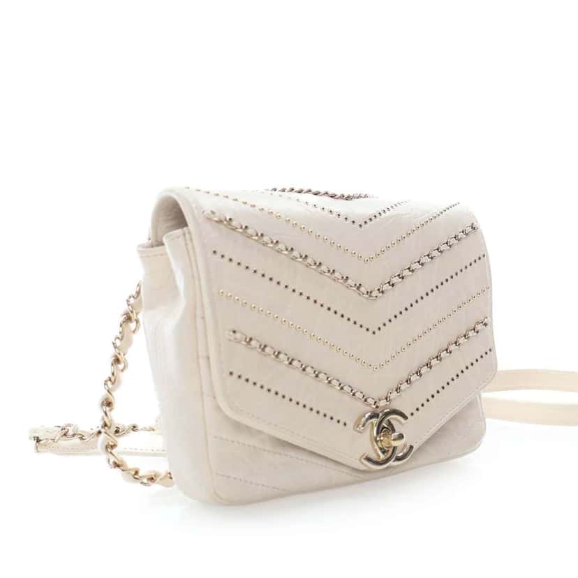 Chanel Mini Chevron Crinkled Calfskin Embellished Envelope Flap White Leather Good condition - Inside View