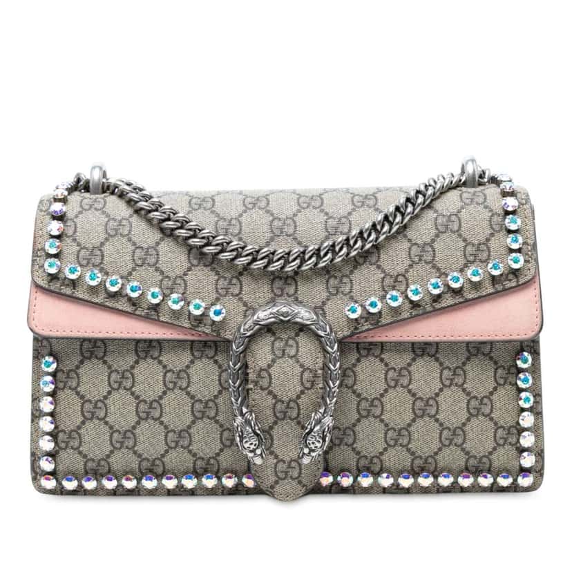 Gucci Medium GG Supreme Crystal Dionysus Shoulder Bag Brown Canvas Good condition - Front View