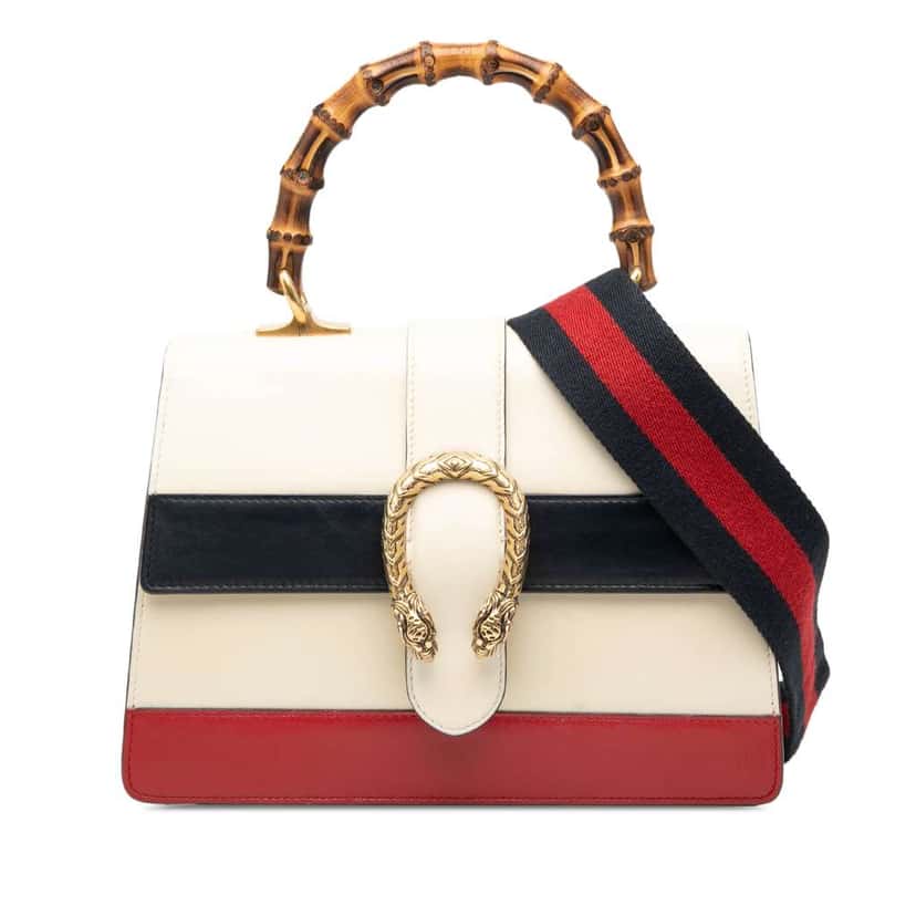 Gucci Medium Leather Bamboo Dionysus Web Satchel White Leather Good condition - Front View