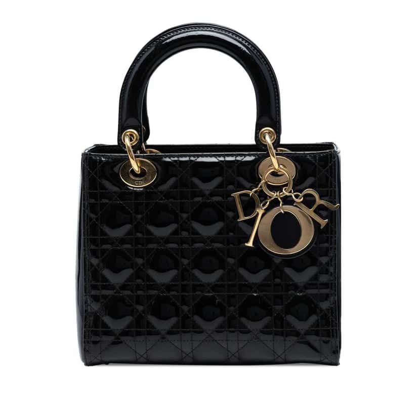 Dior Medium Patent Cannage Lady Dior Black Leather Good condition - Front View