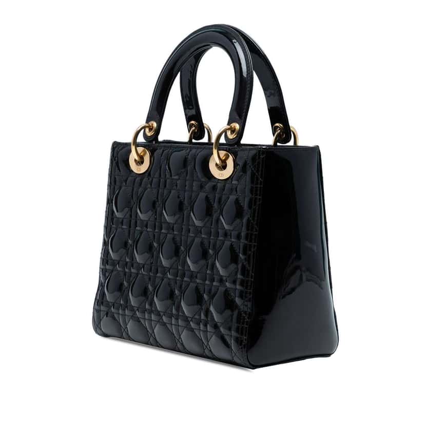Dior Medium Patent Cannage Lady Dior Black Leather Good condition - Back View