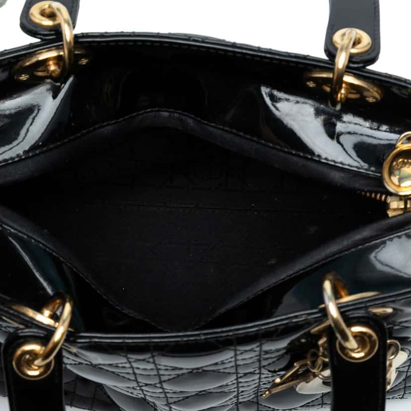 Dior Medium Patent Cannage Lady Dior Black Leather Good condition - Model View