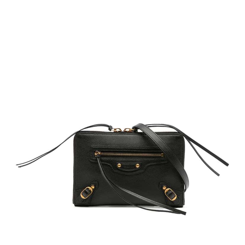 Balenciaga Pebbled Leather Neo Classic City Pouch Crossbody Black Leather Good condition - Front View