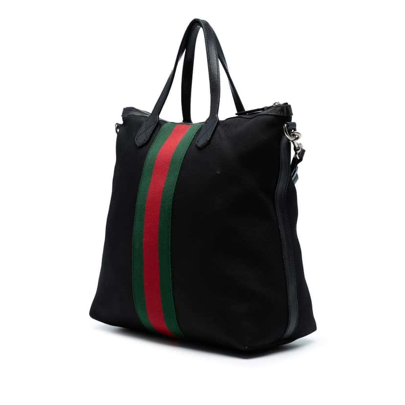 Gucci Canvas Techno Web Vertical Zip Tote Black Canvas Good condition - Back View