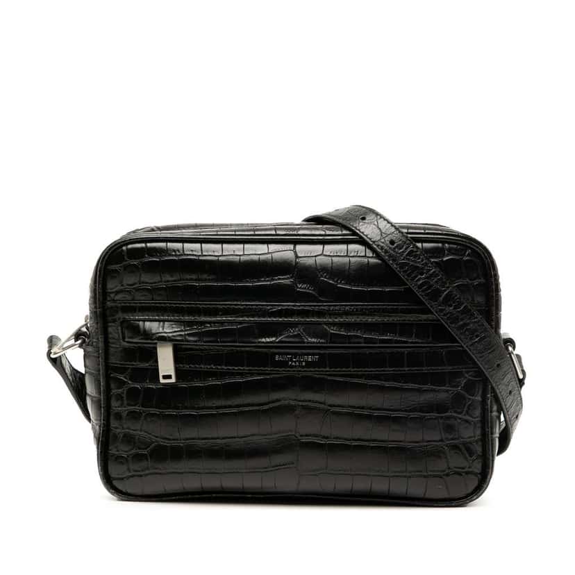 Saint Laurent Crocodile Embossed Leather Camp Camera Bag Black Leather Good condition - Front View