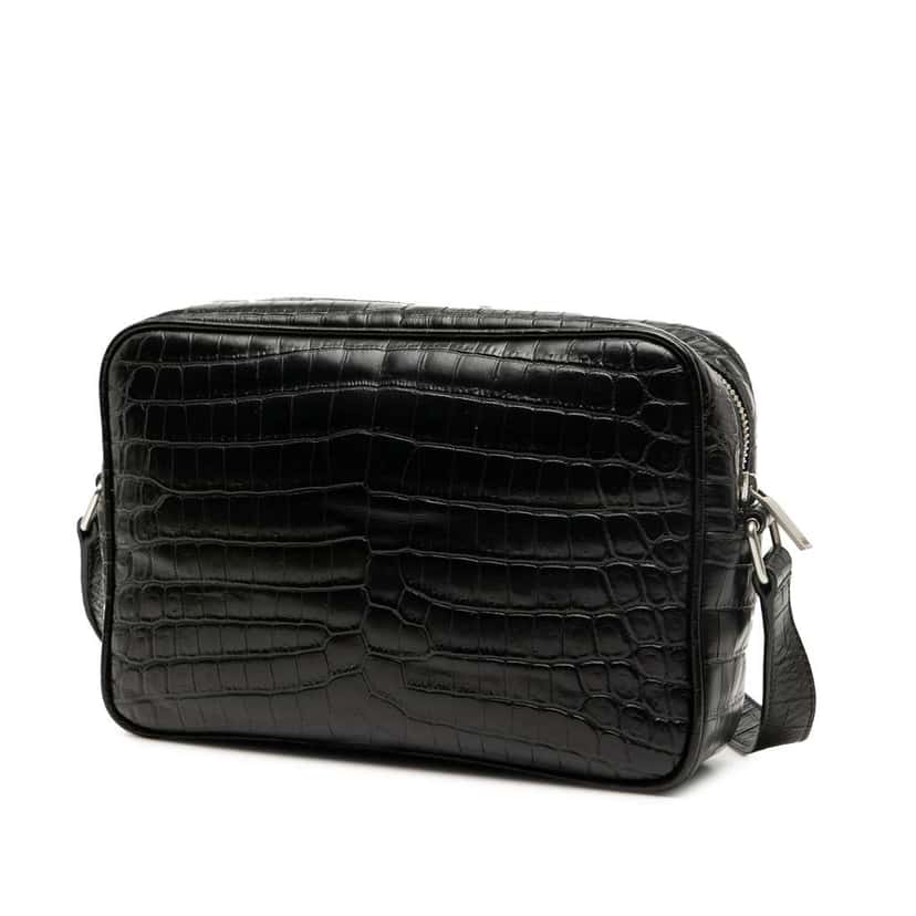 Saint Laurent Crocodile Embossed Leather Camp Camera Bag Black Leather Good condition - Back View