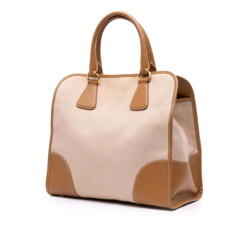 Prada Saffiano Trimmed Canvas Canapa Satchel Brown Canvas Good condition - Back View