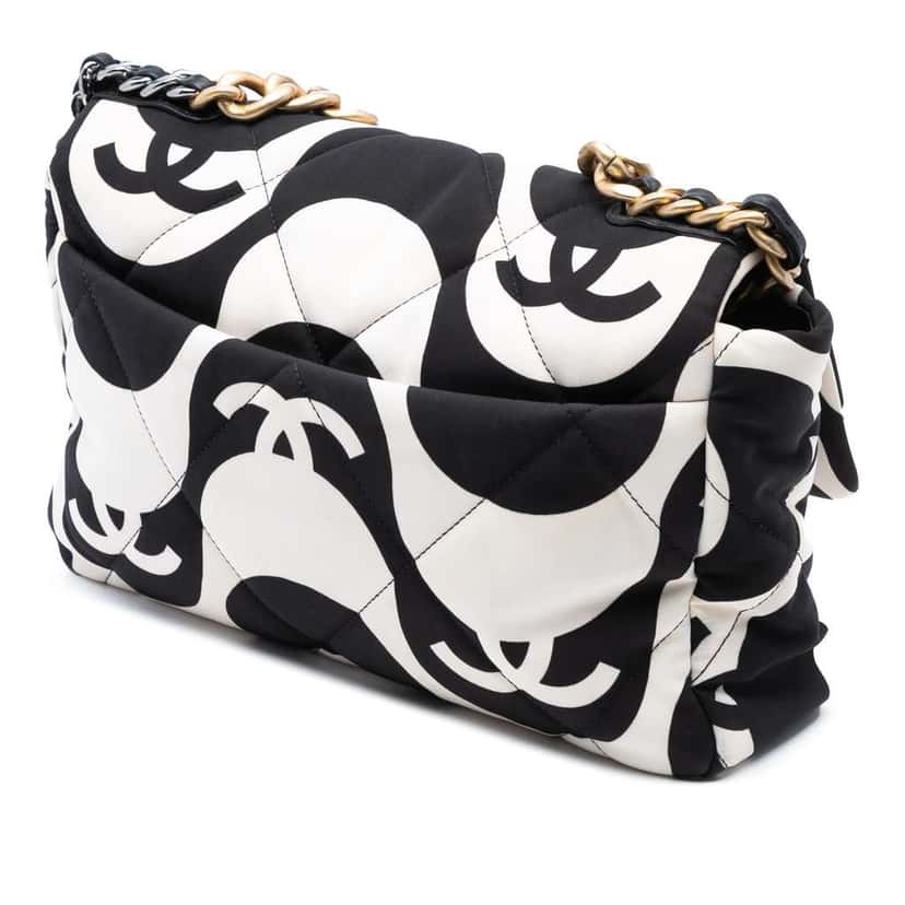 Chanel Large Printed Silk 19 Flap White Silk Very good condition - Back View