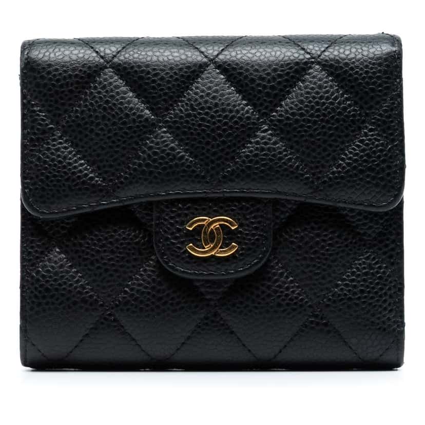 Chanel CC Quilted Caviar Compact Flap Wallet Black Leather Good condition - Front View
