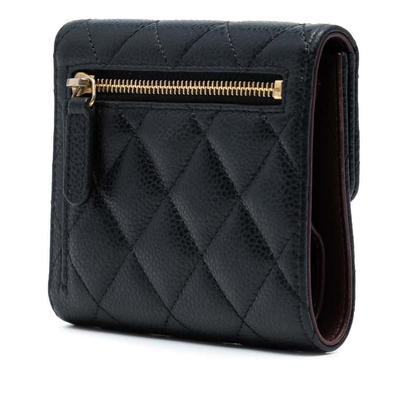 Chanel CC Quilted Caviar Compact Flap Wallet Black Leather Good condition - Back View