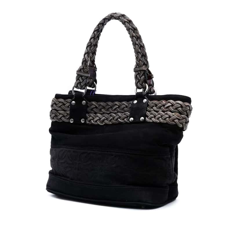 Loewe Suede Braided Chain Pocket Tote Black Leather Good condition - Back View