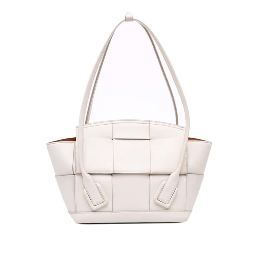 Bottega Veneta Small Calfskin Maxi Intrecciato Arco Satchel White Leather Good condition - Front View