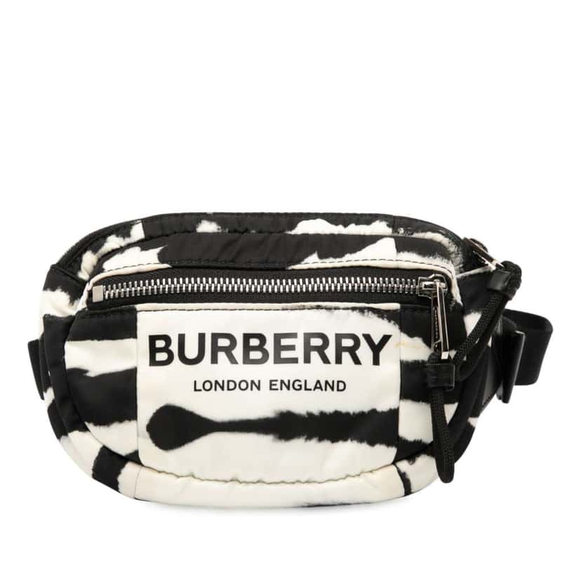 Burberry Zebra Print Nylon Logo Cannon Belt Bag White Very good condition - Front View