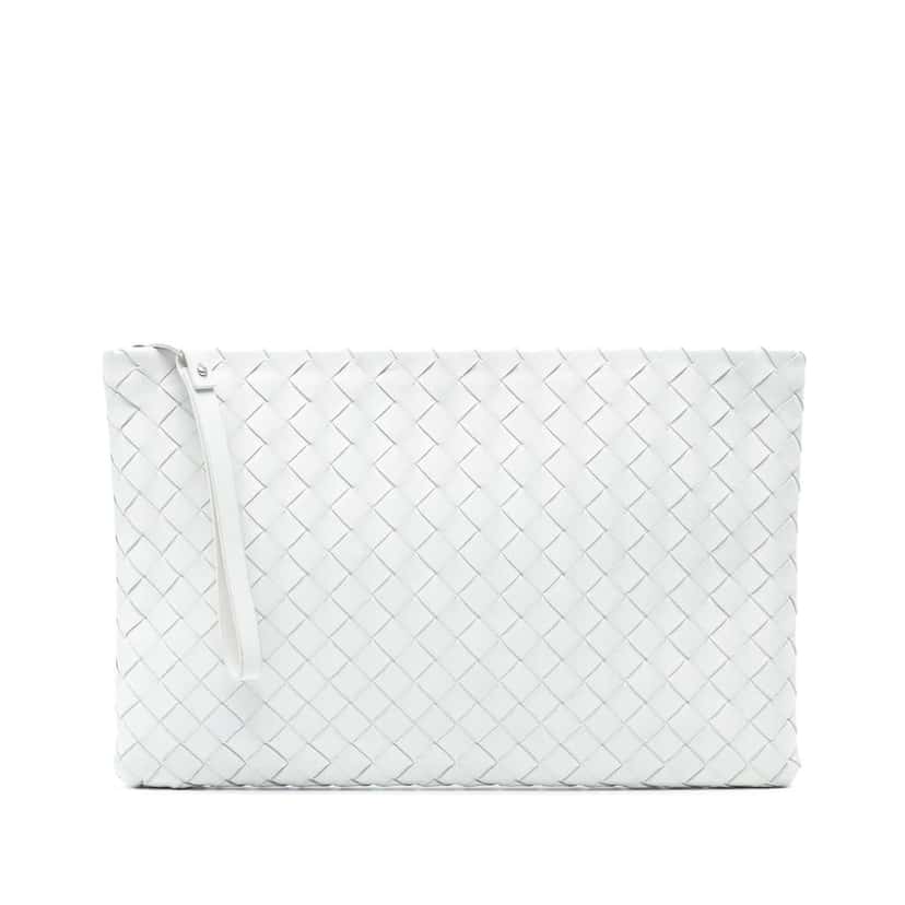 Bottega Veneta Nappa Intrecciato Wristlet Clutch White Leather Good condition - Front View
