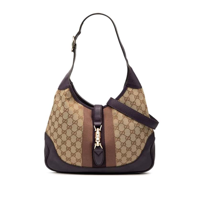 Gucci GG Canvas Web Jackie O Bouvier Crossbody Brown Canvas Good condition - Front View