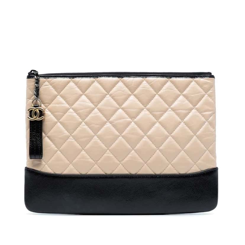 Chanel Medium Aged Calfskin Gabrielle O Case Clutch Brown Leather Good condition - Front View