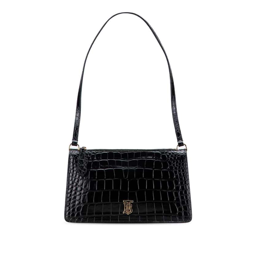 Burberry Small Crocodile Embossed Leather TB Shoulder Bag Black Leather Good condition - Front View
