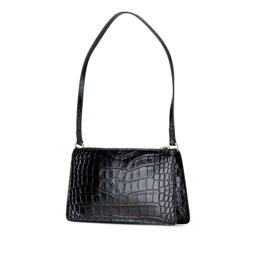 Burberry Small Crocodile Embossed Leather TB Shoulder Bag Black Leather Good condition - Back View