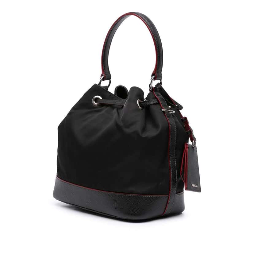 Prada Saffiano Trimmed Tessuto Bucket Bag Black Good condition - Back View