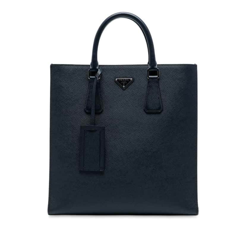 Prada Saffiano North South Tote Blue Leather Good condition - Front View