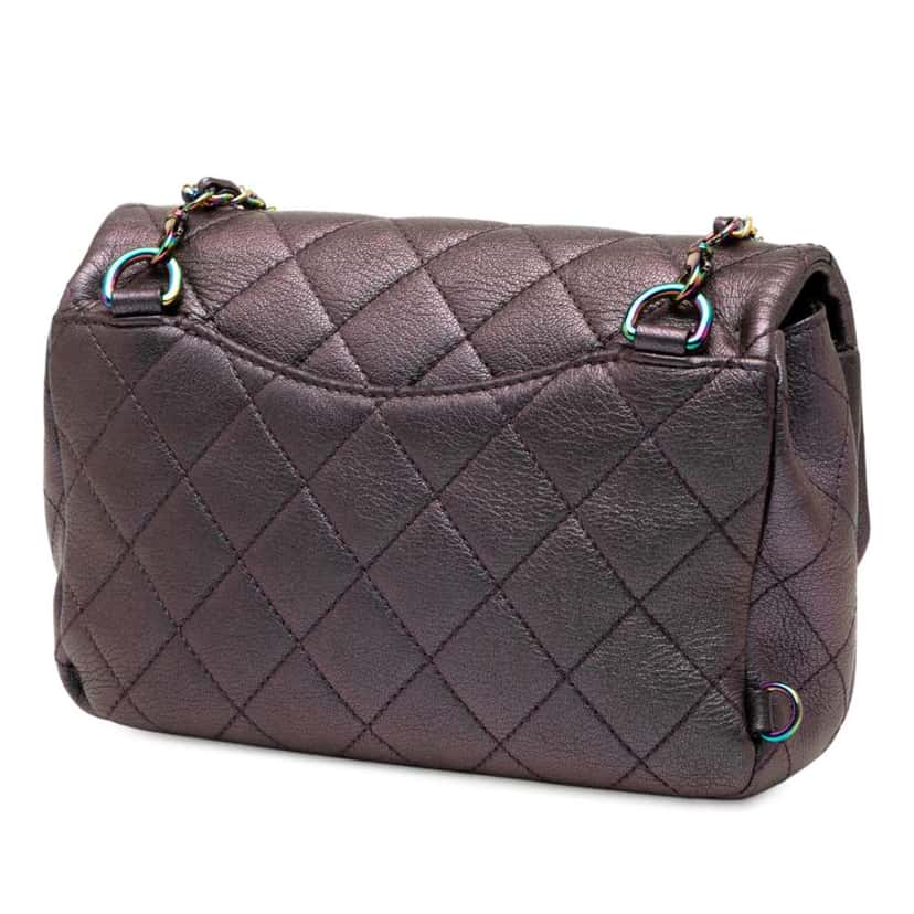 Chanel Small Iridescent Goatskin Rainbow Hardware Double Carry Waist Chain Flap Purple Leather Good condition - Back View
