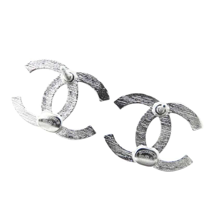 Chanel Silver Plated CC Push Back Earrings Silver Silver Good condition - Back View