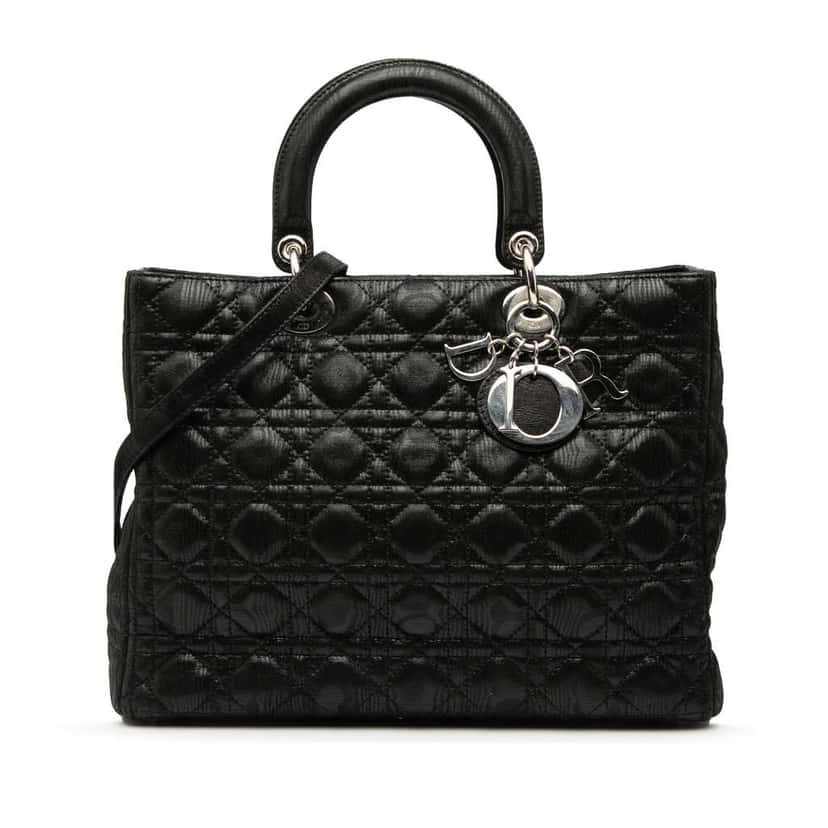 Dior Large Iridescent Fabric Cannage Lady Dior Black Polyester Good condition - Front View