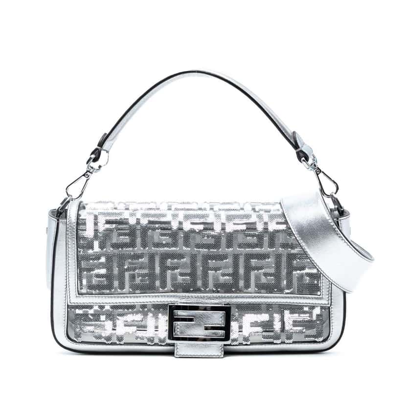 Fendi Nicki Minaj Medium Sequined PVC FF 1974 Baguette Satchel Silver Good condition - Front View