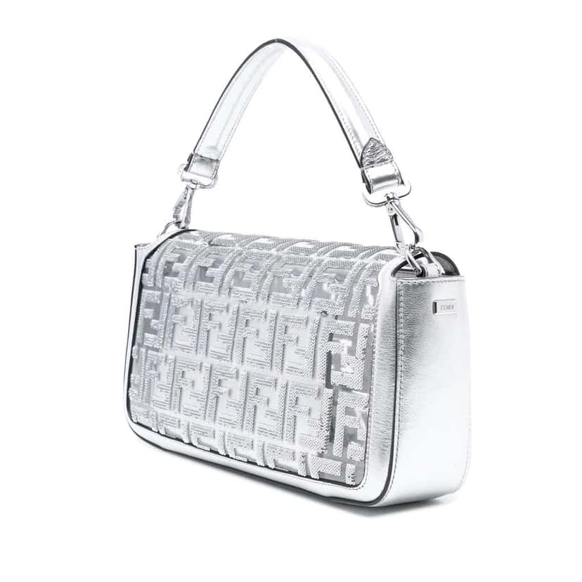 Fendi Nicki Minaj Medium Sequined PVC FF 1974 Baguette Satchel Silver Good condition - Back View